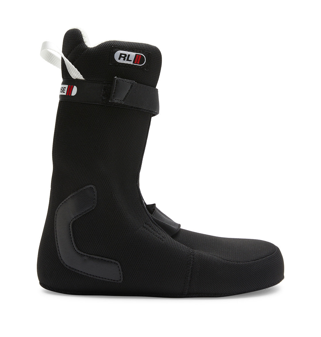 Black and white insulated Men’s Premier Hybrid BOA® Snowboard Boots by DC Shoes, featuring a pull tab at the back, velcro straps, and a logo patch near the top. Engineered to complement your favorite snowboard setup or seamlessly integrate with BOA Fit System technology, these boots are shown from the side against a white background.