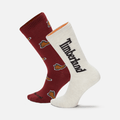 2Pack Timberland All Over Print Crew Sock TBL Wine Red HERO