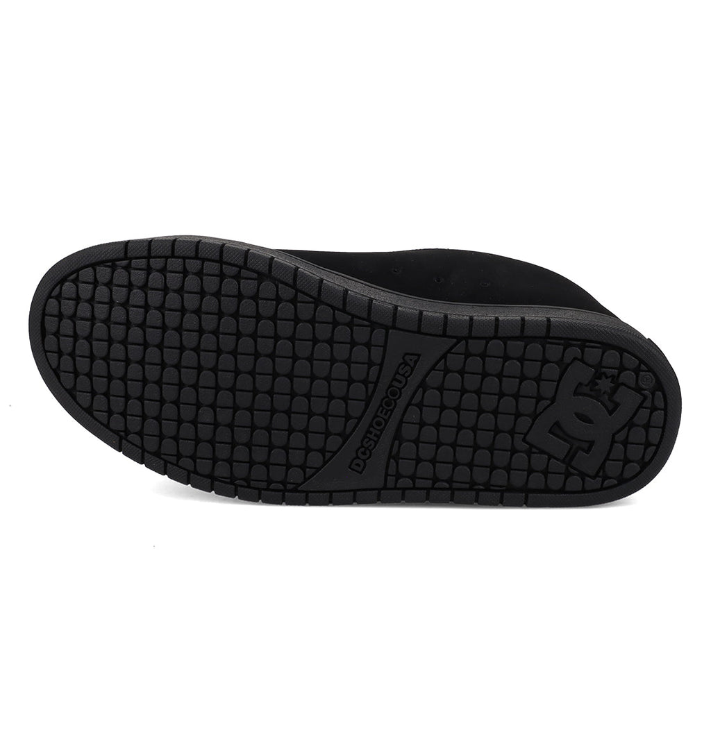 Black sneaker sole with brand logo on a white background