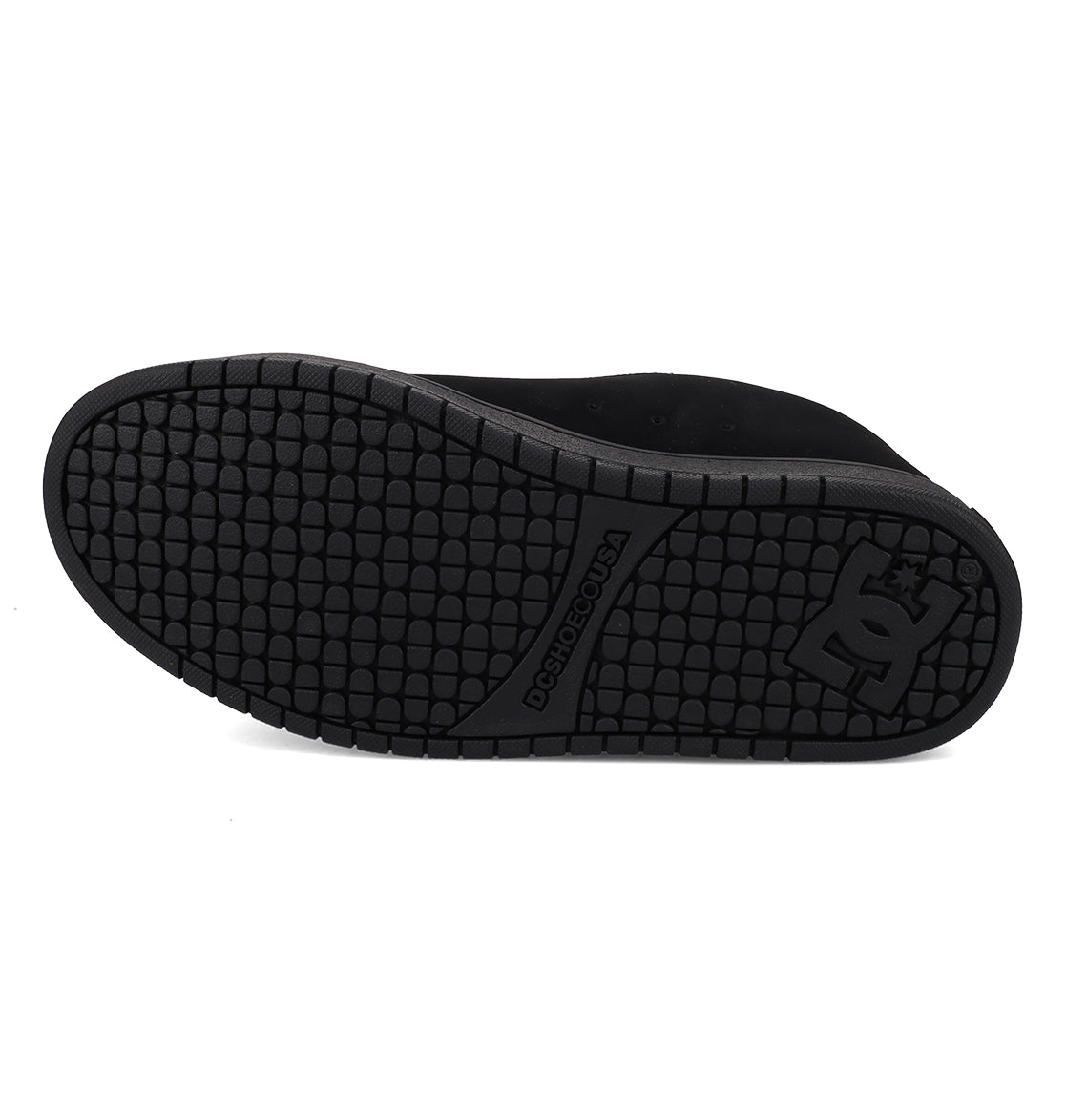 Black sneaker sole with brand logo on a white background