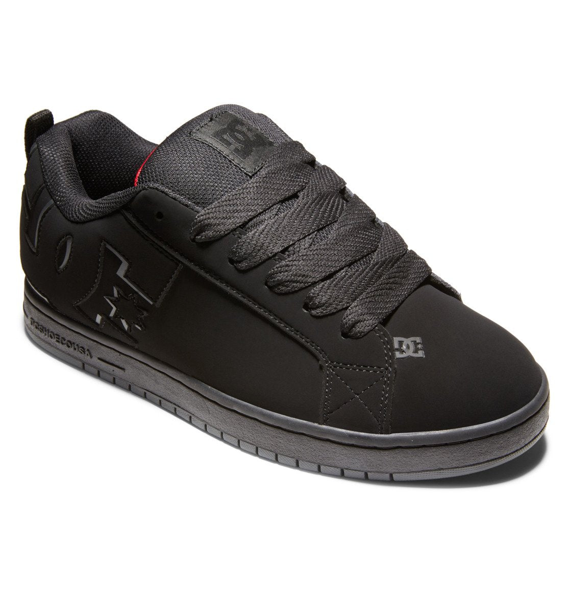 The Men’s Court Graffik Shoes by DC Shoes are black skate shoes with a puffy silhouette, thick laces, a textured sole, and the signature DC logo on both the side and tongue. Inspired by the classic Court Graffik design, these low-top shoes feature simple stitching details for a timeless skate style.