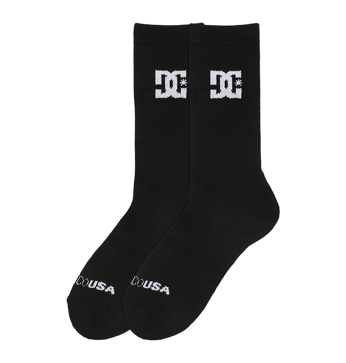 A 6-pack of black crew socks by DC Shoes featuring the white DC Shoes logo near the top and "DC USA" text on the toes.