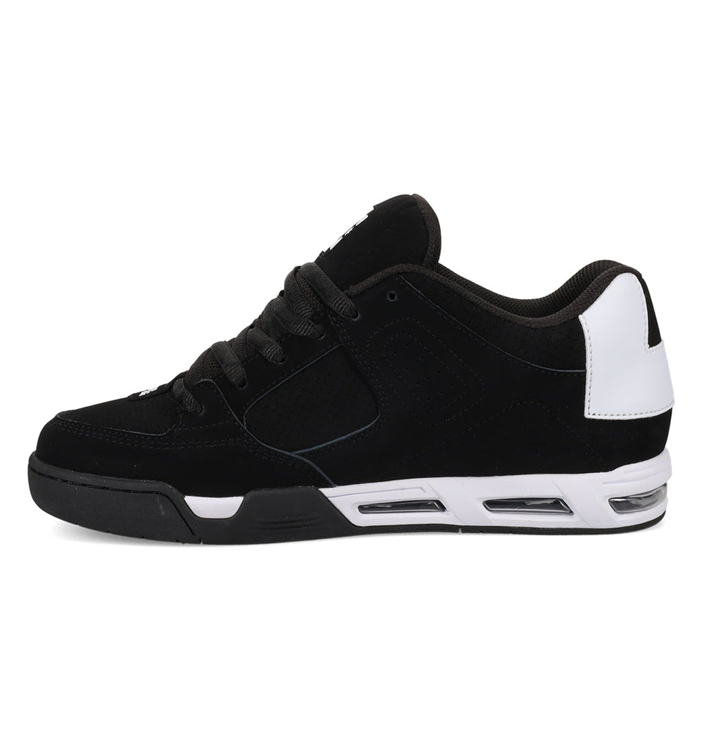 Here’s a revised sentence using the product data: The DC Shoes Men’s Command Shoes are black and white low-top athletic sneakers featuring black laces, a black upper, white accents on the sole and heel, and visible signature cushioning in the sole, delivering that classic DC bulk found in the DC Command line.