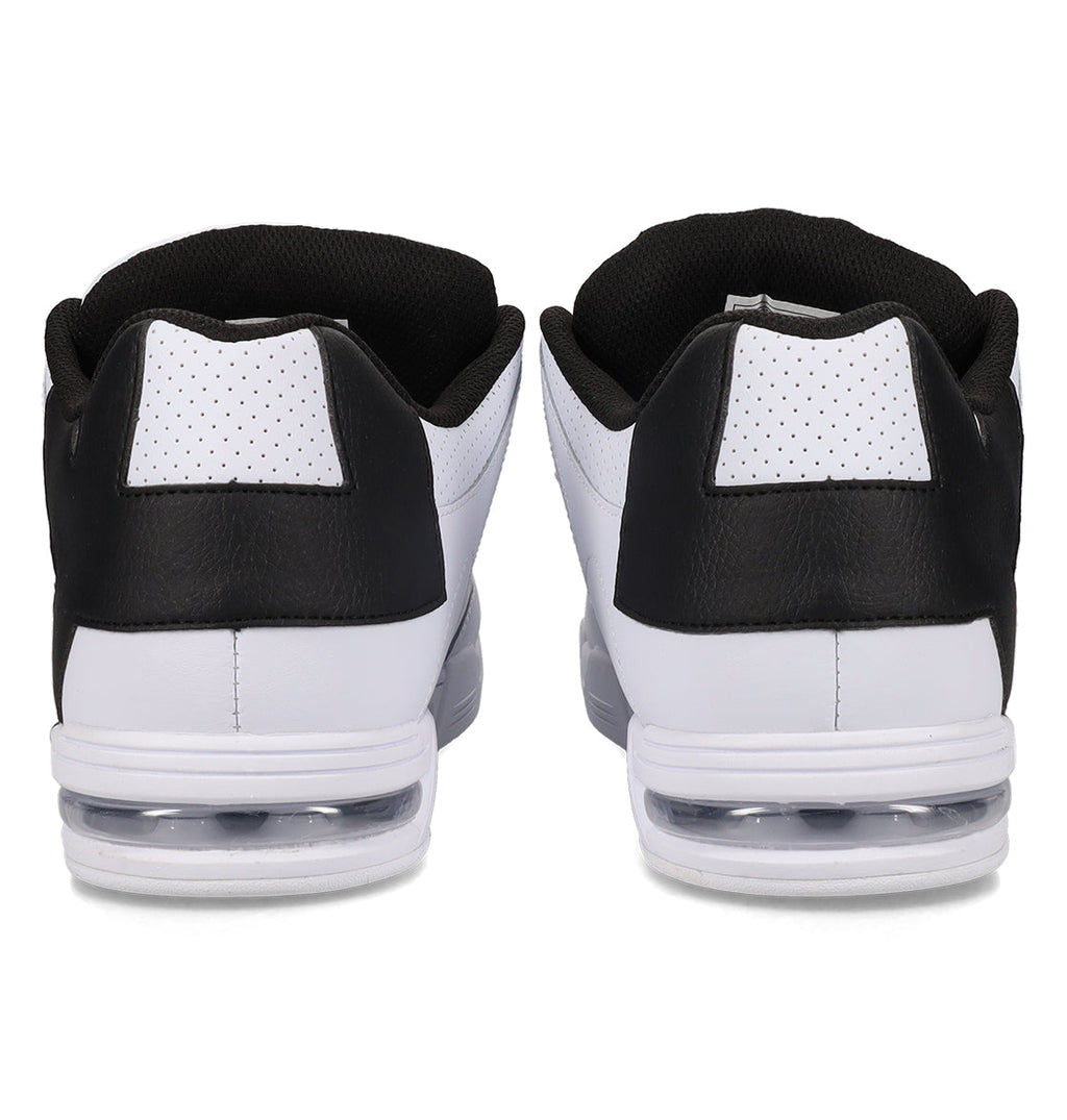 Back view of a pair of Men’s Command Shoes by DC Shoes in black and white, featuring visible air cushioning in the soles and classic DC bulk, placed side by side on a white background for future-proof comfort.