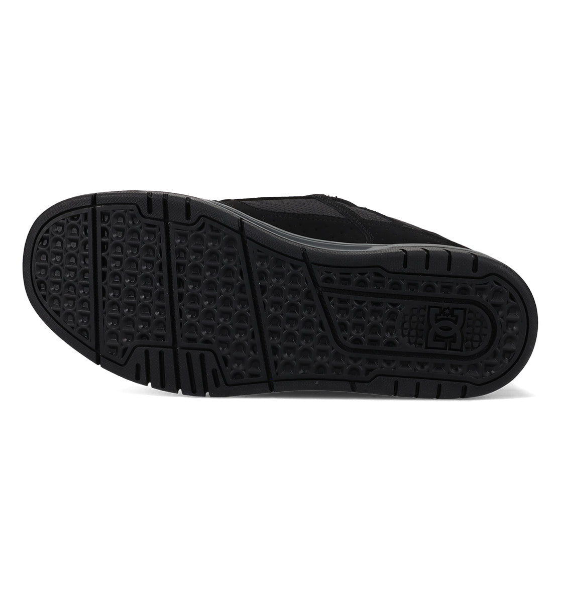 The Men’s Stag Winterized Shoes from DC Shoes feature a black rubber sole with a textured tread pattern that combines grid and hexagonal shapes for superior grip, complemented by lightweight cushioning to provide enhanced impact absorption.