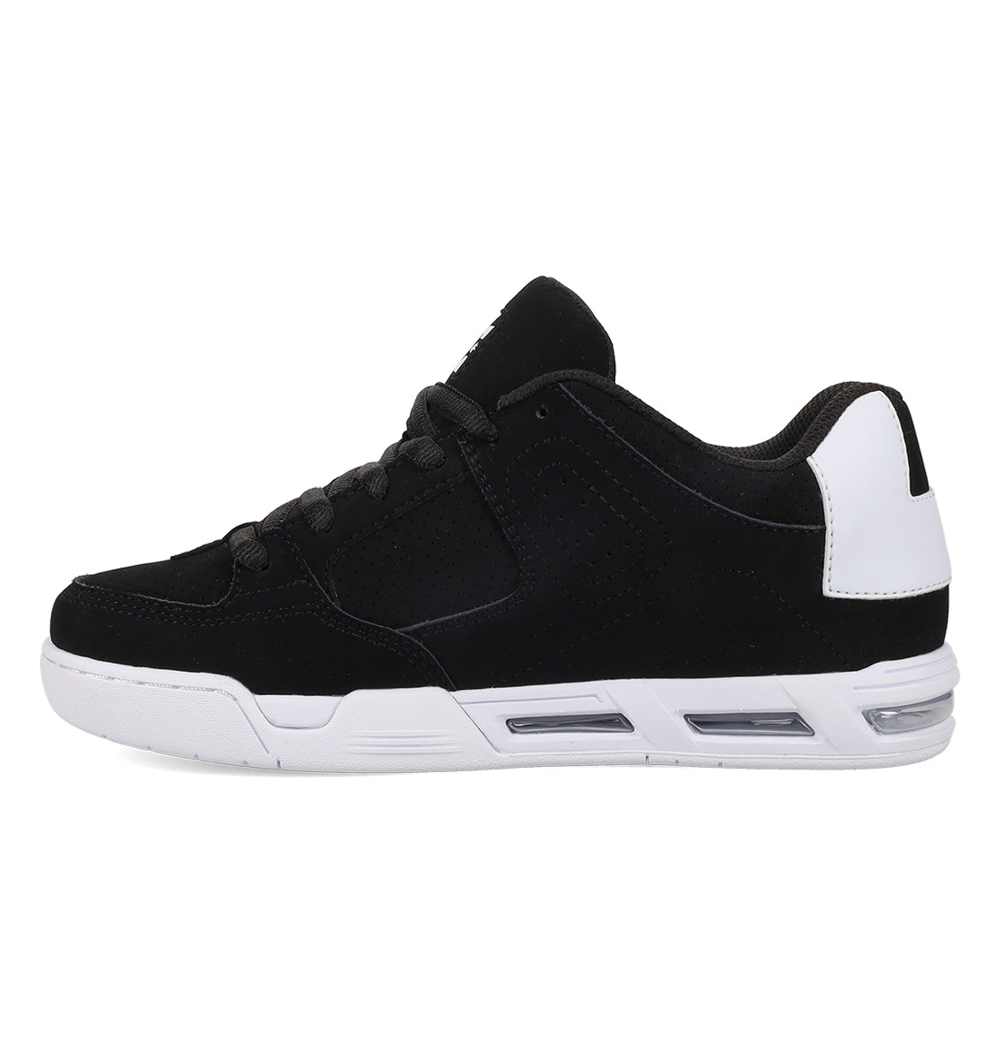 Introducing the Women’s Command Shoes by DC Shoes—a black and white, low-profile athletic sneaker featuring a lace-up front, white sole, and signature heel cushioning that brings retro-inspired style to every step.