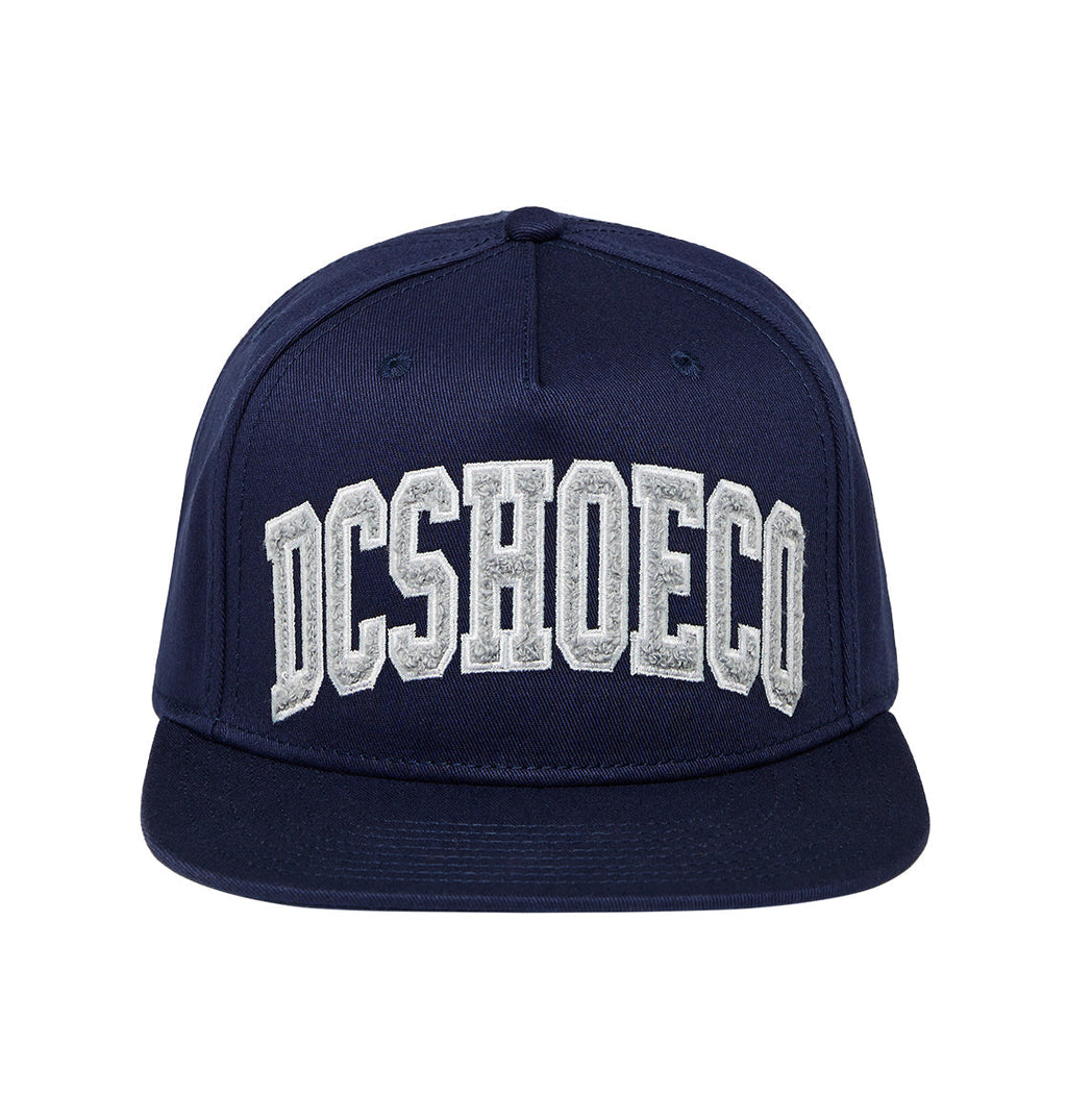 Elevate your streetwear style with the University Cap Snapback by DC Shoes. This estate blue snapback hat features bold, white embroidered DCSHOECO lettering across the front—making it an eye-catching addition to any look.
