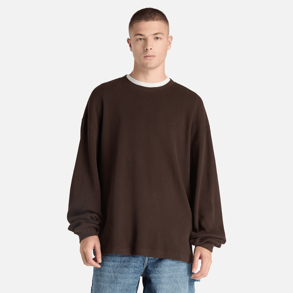 Mens Heavyweight LongSleeve Waffle TShirt TBL Dark Brown ALT1