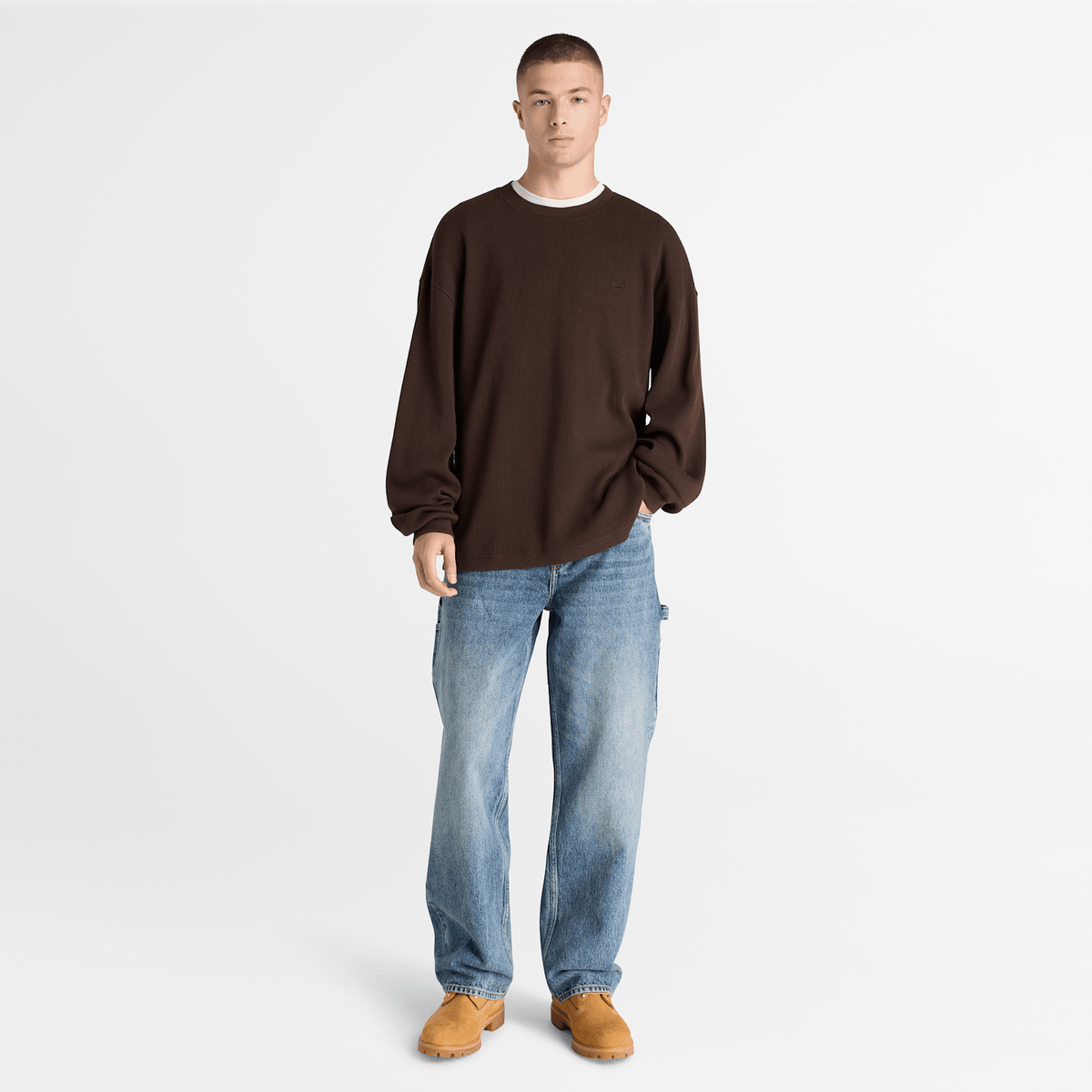 Mens Heavyweight LongSleeve Waffle TShirt TBL Dark Brown ALT2