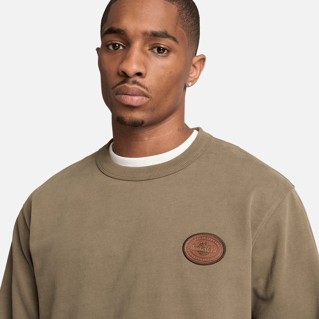 Mens Leather Patch Crew Sweatshirt TBL Dark Olive ALT3