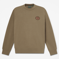 Mens Leather Patch Crew Sweatshirt TBL Dark Olive HERO