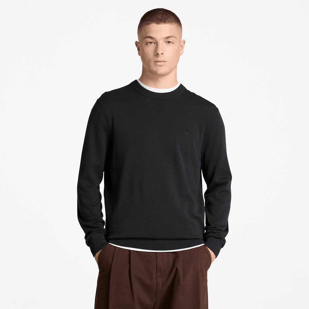 Mens Oyster River Cotton Crewneck Sweater TBL Black ALT1