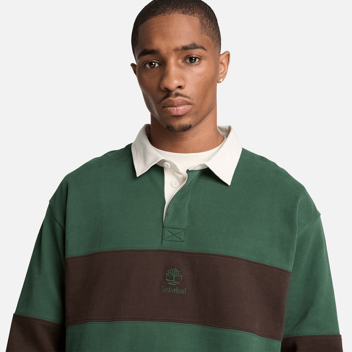 Mens Rugby Polo Sweatshirt TBL GreenBrown Stripe ALT3
