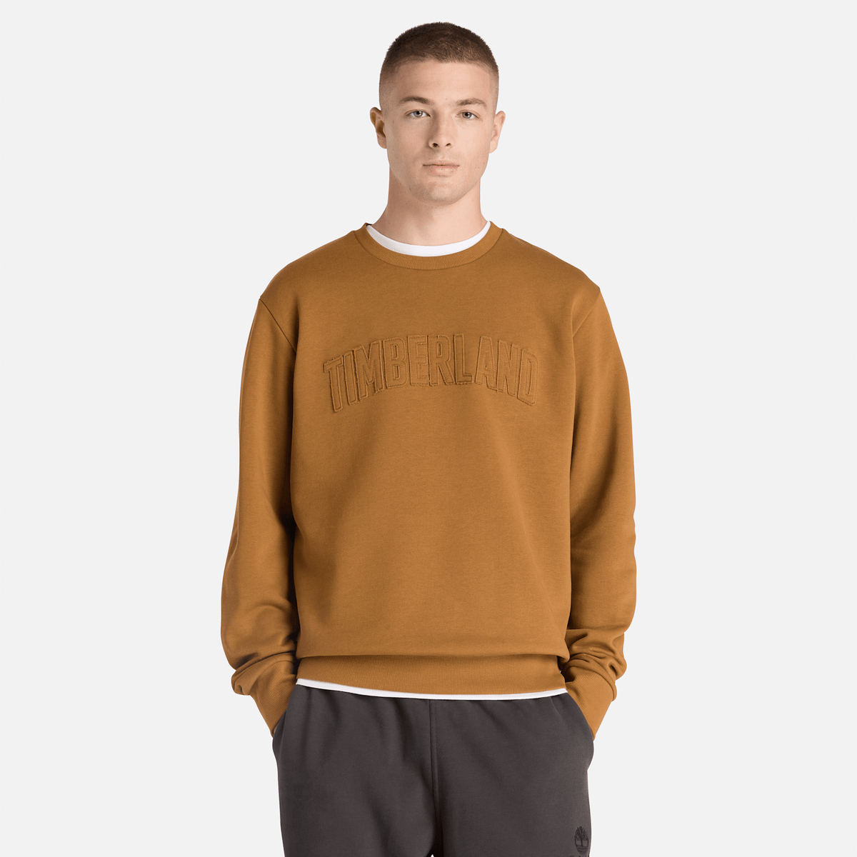 Mens Wareham Logo Patch Crew Sweatshirt TBL Dark Wheat ALT1