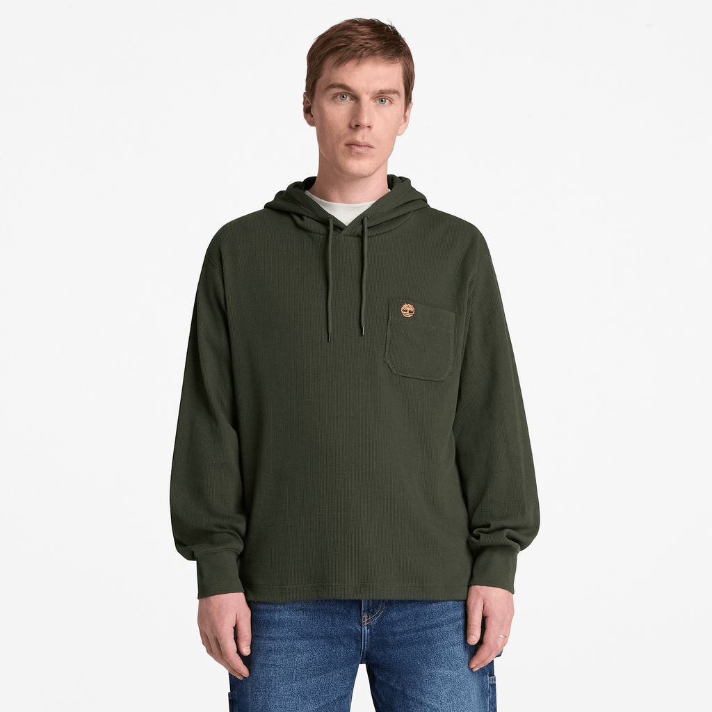 Mens Wharf River Waffle Hoodie TBL Dark Green ALT1