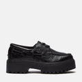 Womens Stone Street Platform Boat Shoe TBL Black FullGrain Croc HERO