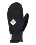 Black mitten featuring a white rectangular DC Shoes logo on the back, visible stitching, and a wide cuff. The Women’s Franchise Insulated Mittens are eco-friendly and provide excellent weather protection. Pictured against a plain white background with the thumb positioned to the right.