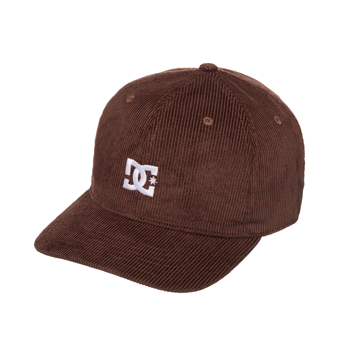 The Men's DC Cap Star Strapback by DC Shoes features brown corduroy, a curved brim, and a white embroidered DC logo on the front. Shown against a white background.