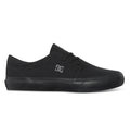 The DC Shoes Men’s Trase Canvas Shoes are black low-top skate shoes with a rubber sole and laces, featuring the signature DC Shoes logo on the side for that classic skate style in a low-profile design.