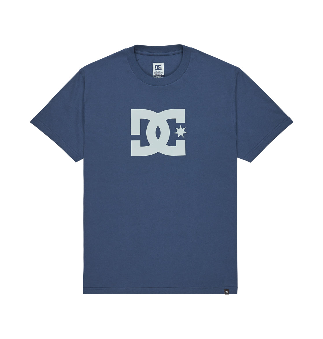 The Men's DC Star Tee by DC Shoes is a relaxed-fit navy blue skate shirt with a large white DC Shoes logo and central star graphic on the chest for classic style and comfort.