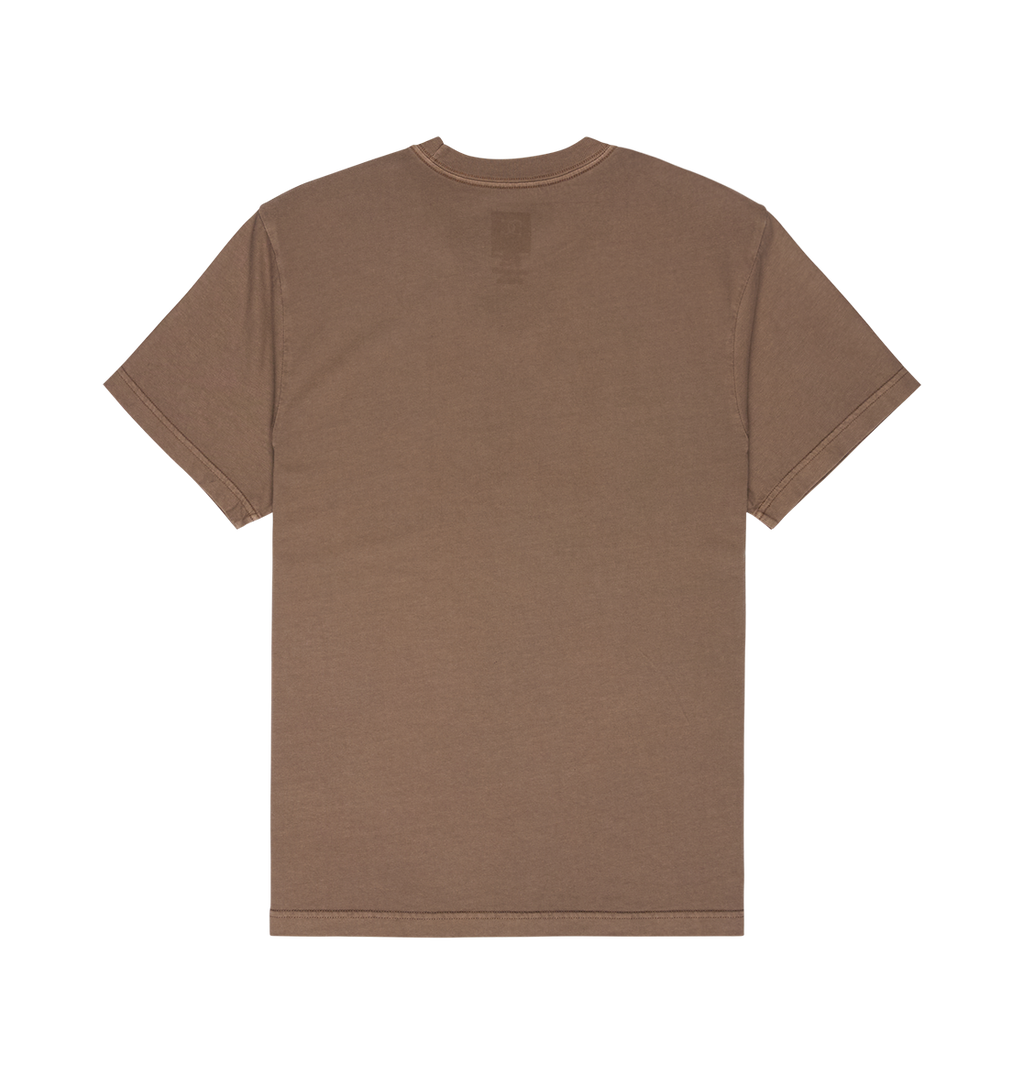 The Men's DC Star Pigment Dye Tee by DC Shoes is laid flat with the back facing up, displayed against a white background.