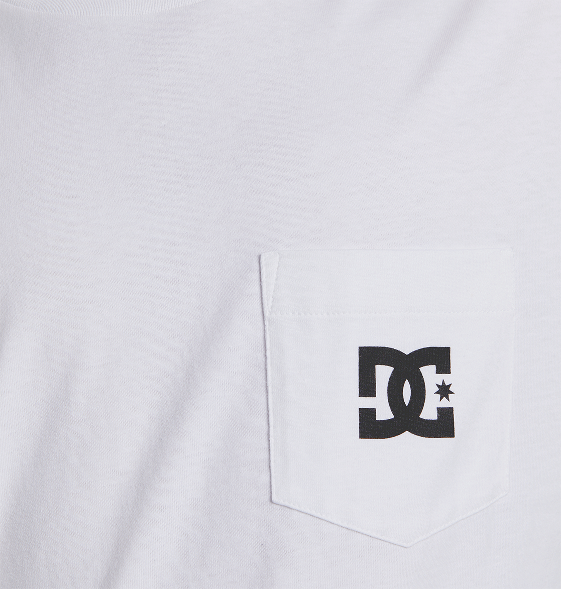 Men's DC Star Pocket Tee by DC Shoes in soft white cotton, featuring a small chest pocket with a printed black DC logo and star.