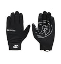 Two Trackstar Park Gloves by DC Shoes are displayed, one palm up and one palm down. The black gloves feature white DC Shoes logos on the back and palm, offering insulated warmth for cold weather.