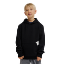 A young boy with short blond hair wears the DC Shoes Lanai Hoodie Youth pullover, featuring DC graphics, fleece warmth, and a front pocket. He pairs it with light pants and stands smiling against a plain white background.