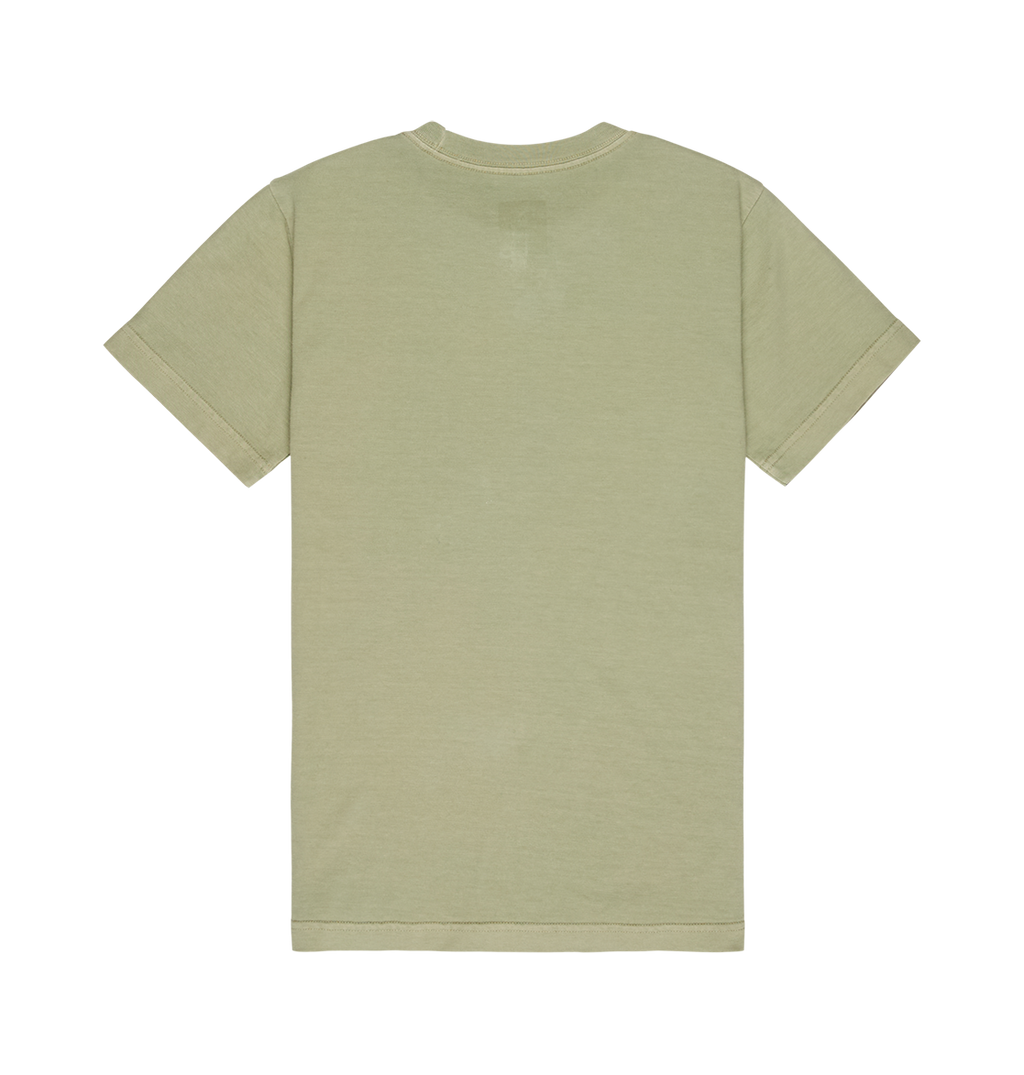 A relaxed fit, short-sleeve DC Speratic Tee Youth by DC Shoes in plain light olive green, shown from the back and laid flat on a white background.
