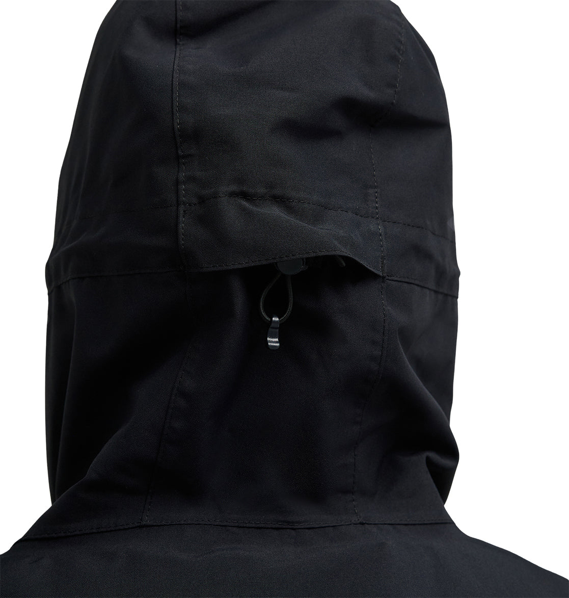 A close-up of the back of the DC Shoes Cruiser Jacket in black, highlighting the drawstring adjustment feature and detailed stitching against a white background.
