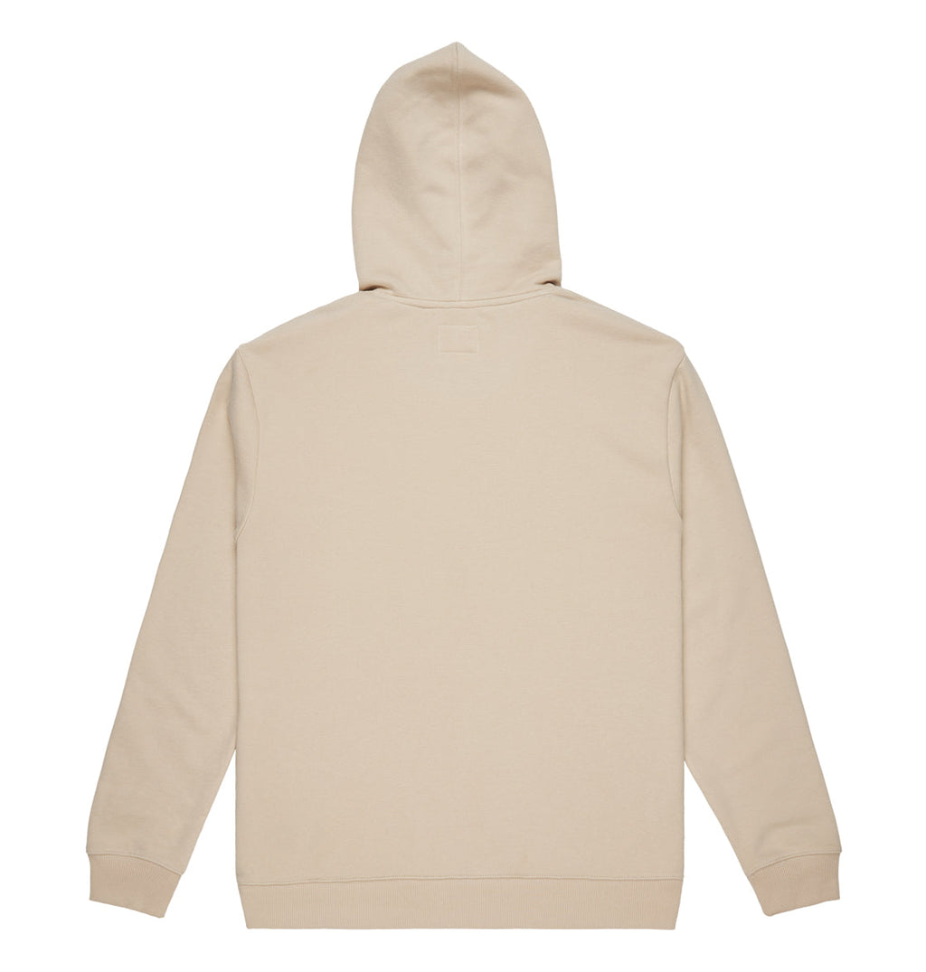 Beige Men’s Solid Lefty Hoodie by DC Shoes shown from the back, featuring long sleeves and a plain design with no visible logos or text. The hood is up and lies flat against the back, making this hoodie a minimalist staple for any streetwear wardrobe.