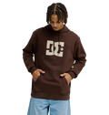 The Men's DC Star Hoodie by DC Shoes is a brown fleece pullover with a large light-colored DC logo on the chest and a front kangaroo pocket, shown against a white background.
